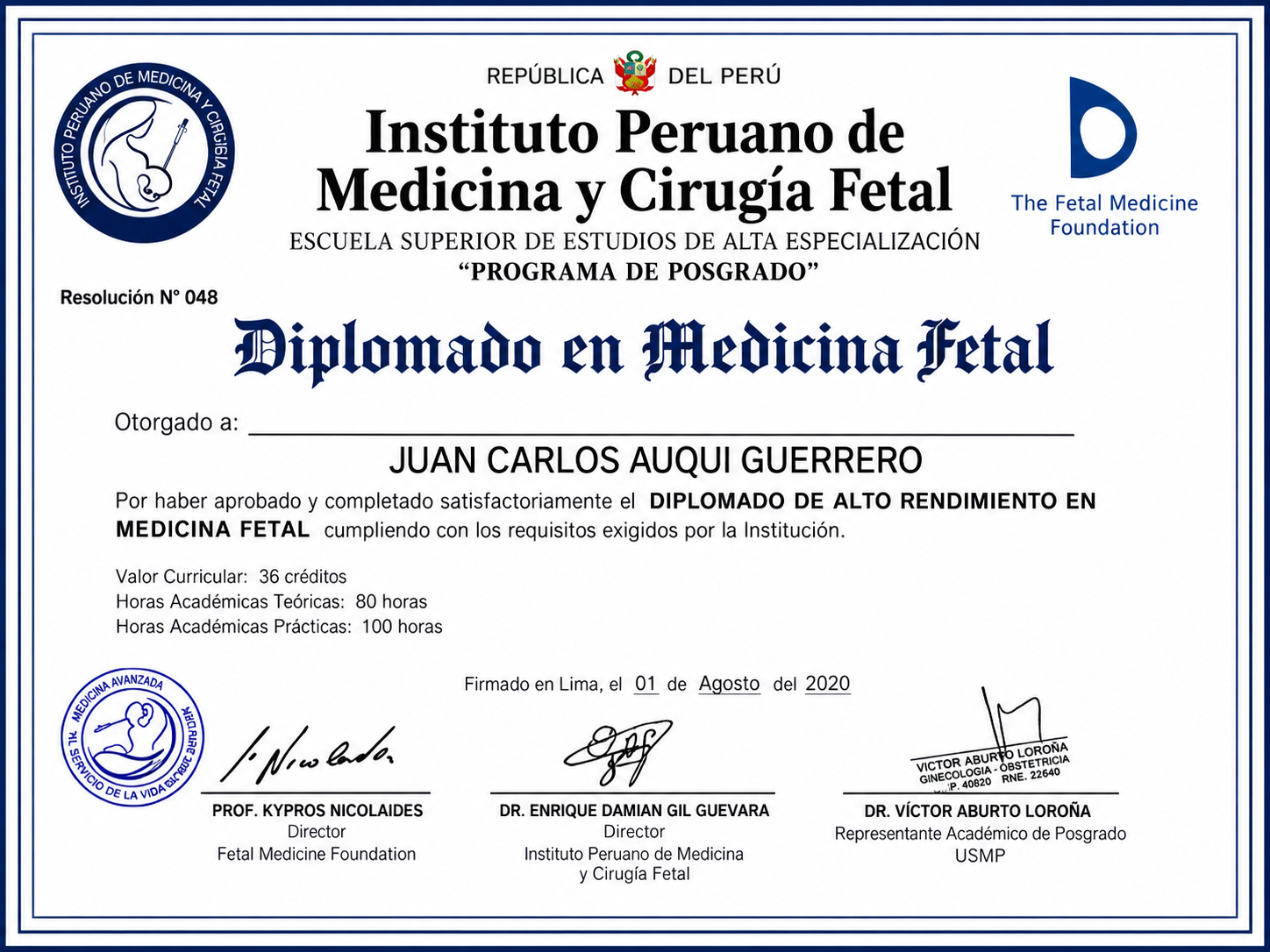 Diplomado en Medicina Fetal del Dr. Juan Carlos Auqui Guerrero